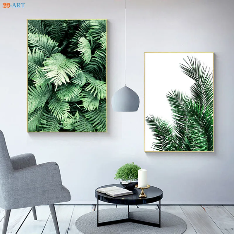Зеленый Растительный лист с принтом тропических листьев, плакат на холсте, настенная живопись, настенные картины для гостиной, украшение дома