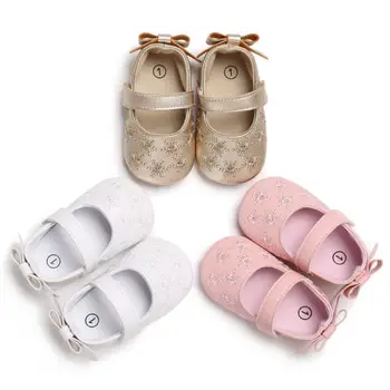 

Princess Baby Girls Crib Shoes Floral Soft Sole Comfort PU Prewalker Shoes Bowkont Toddle Infant Baby Girl Shoes