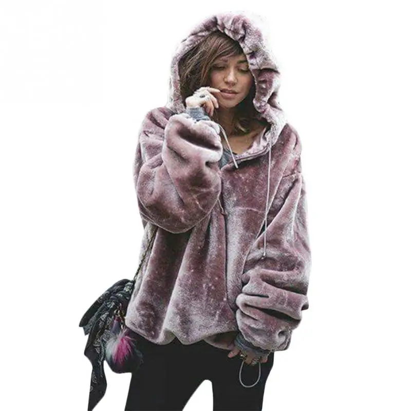 

Women Winter Autumn Plush Outwear Hoodies Oversize Sweatshirt Pullover Female Tops Hoody Light Purple Warm Outwear
