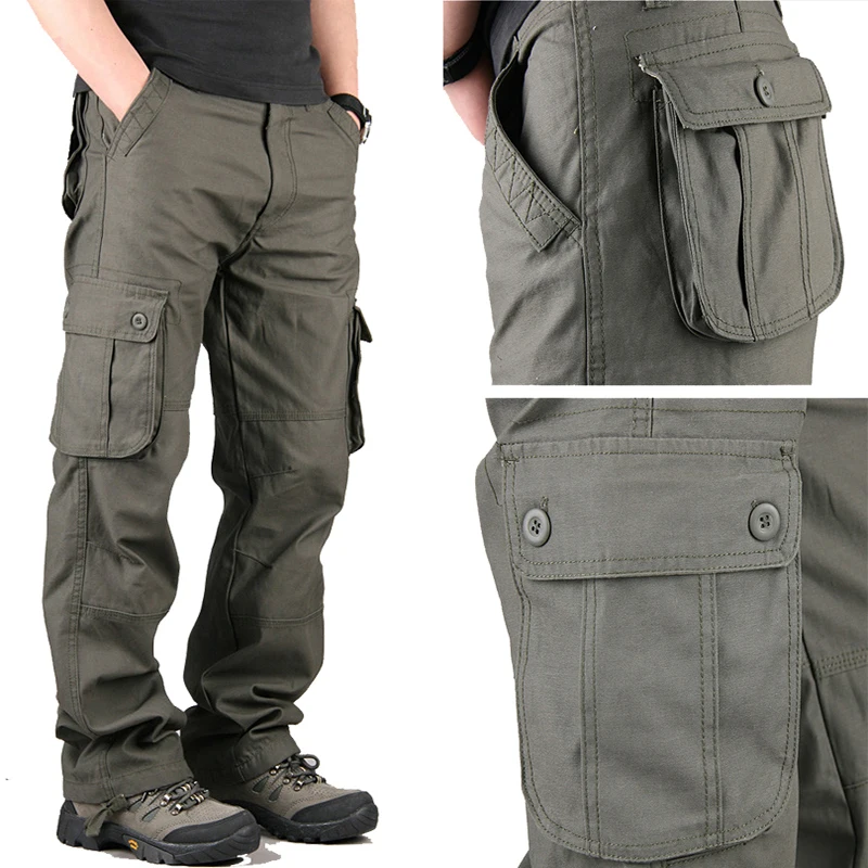 FALIZA Men's Cargo Pants Multi Pockets Military Style Tactical Pants Cotton Men's Outwear Straight Casual Trousers for Men CK102