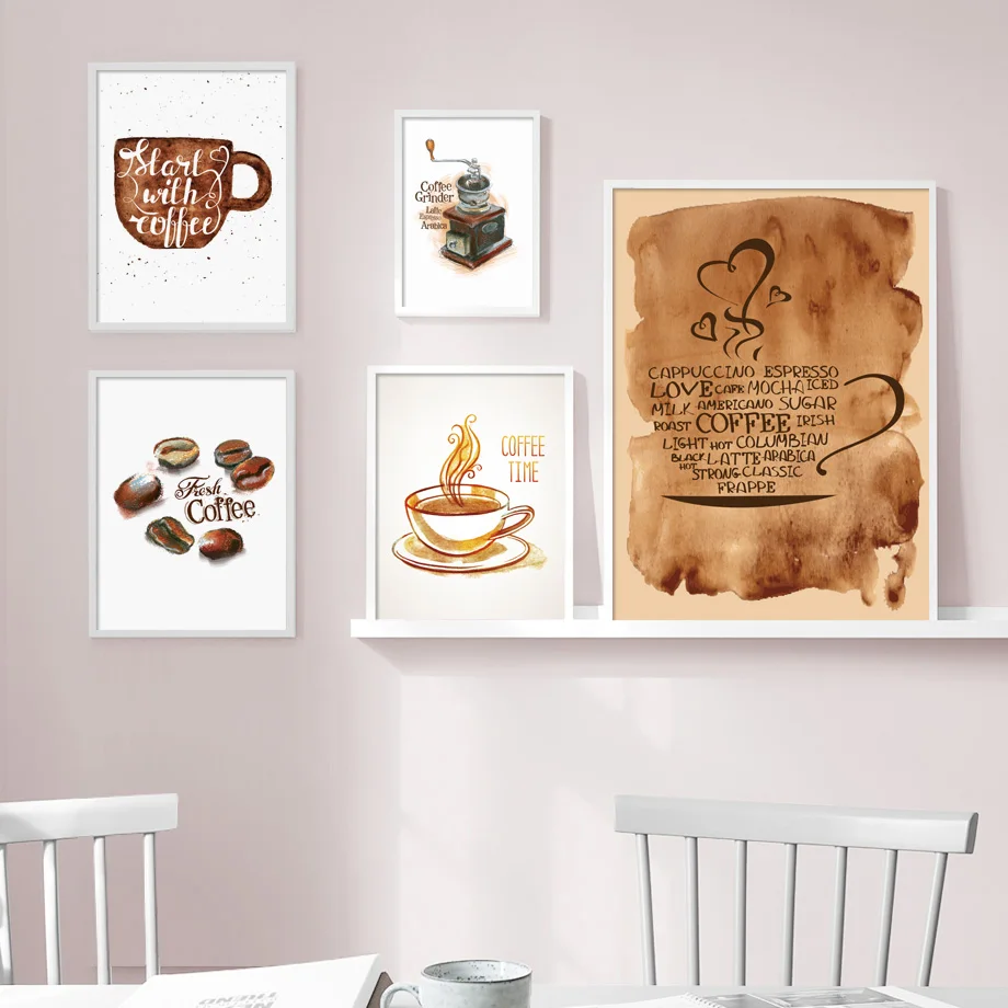 Watercolor Coffee Cup Wall Art Canvas Painting Nordic Posters And Prints Retro Poster Wall Pictures For Living Room Home Decor