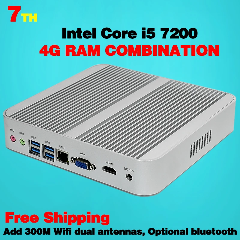 Mini Pc 7th gen Intel Core i5 7200U Kaby Lac Win10 Fanless Mini PC 4K HTPC