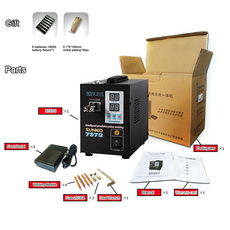 SUNKKO 737G battery spot welder 1.5kw precision pulse spot welder led light welding machine used 18650 battery pack spot welders