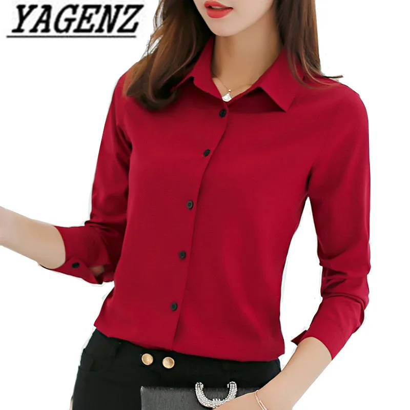 

Hot 2019 New Women Long Sleeve Chiffon Blouses Slim Elegant Ladies Formal Office White Blouse Casual Tops Shirt Plus Size S-2XL