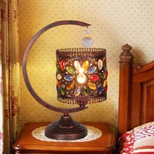 Богемные Настольные светильники Юго-Восточная средиземноморская лампа с теплым светом для спальни хрустальная лампа ретро пасторальная Континентальная бронзовая настольная лампа BXY2
