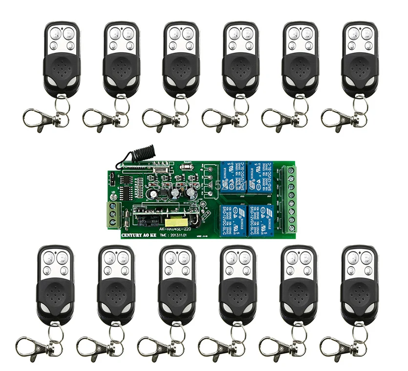 

85v~250V 4CH 10A Radio Controller RF Wireless Relay Remote Control Switch 315 MHZ 433 MHZ teleswitch 12 Transmitter + 1 Receiver