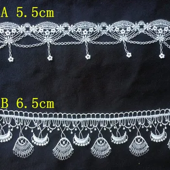

5.5cm/6.5cm top quality tiny polyester yarn embroidery plain white fringe lace trim,TY180115A