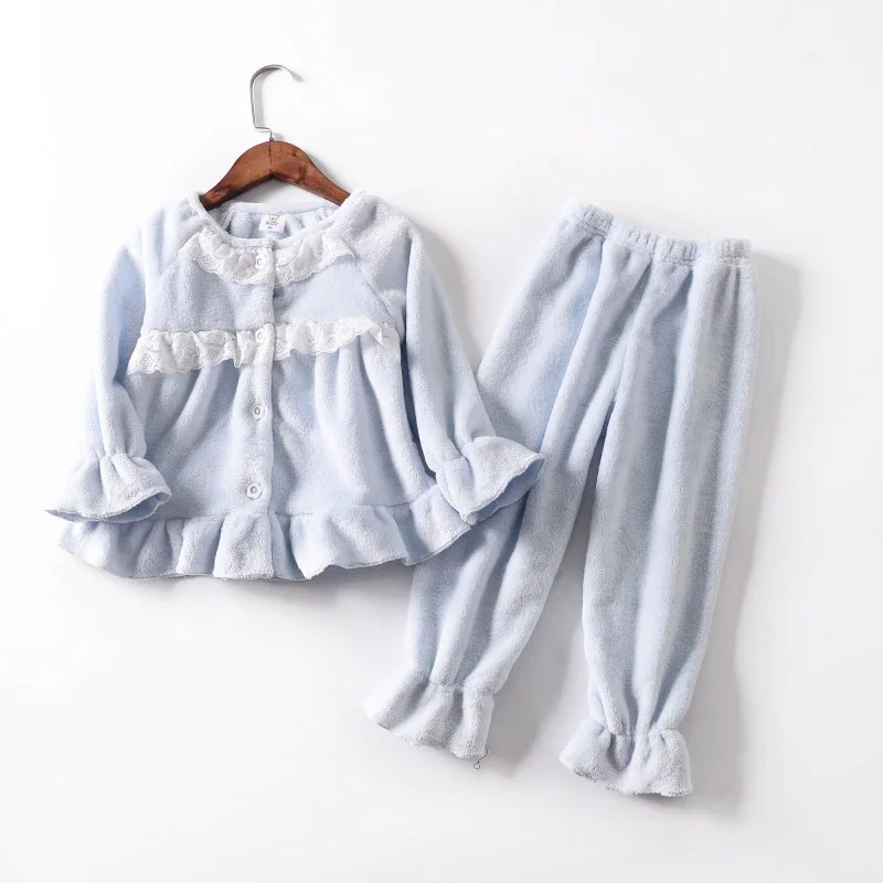 Модная фланелевая Детская Пижама для девочек; детская пижама с леопардовым принтом; домашняя одежда; мягкая теплая одежда для сна; комплекты одежды; детская одежда для сна; пижамы - Цвет: Синий