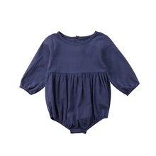 Симпатичные для новорожденных мальчиков и девочек боди с длинными рукавами наряды синий одноцветное Цвет одежда