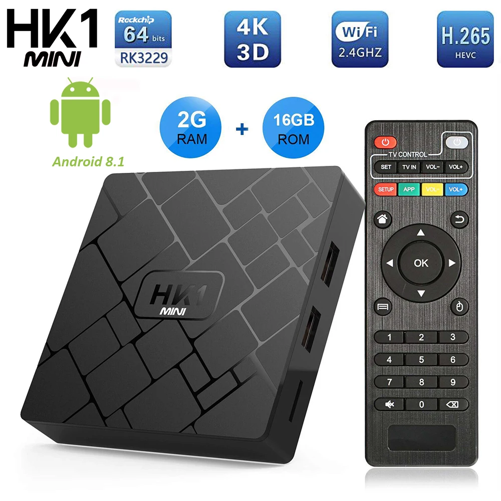 Новейший Android 8 1 Smart TV BOX HK1 Mini 2 Гб 16 Rockchip RK3229 четырехъядерный WIFI H.265 HEVC 4K 3D