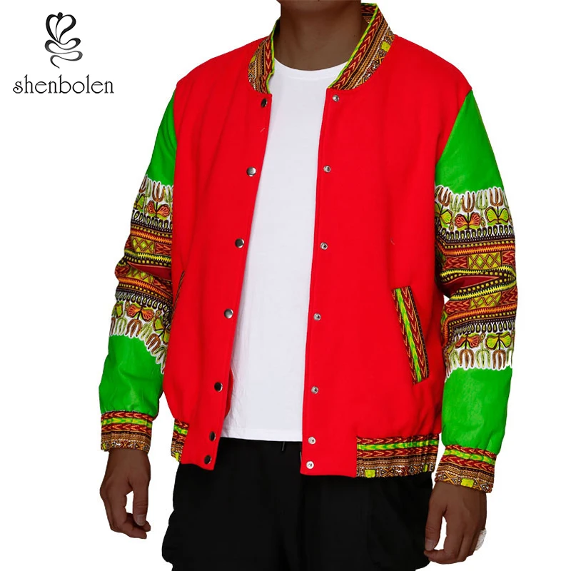 Shenbollen African men's Jacket Dashiki print Long sleeve cotton warm