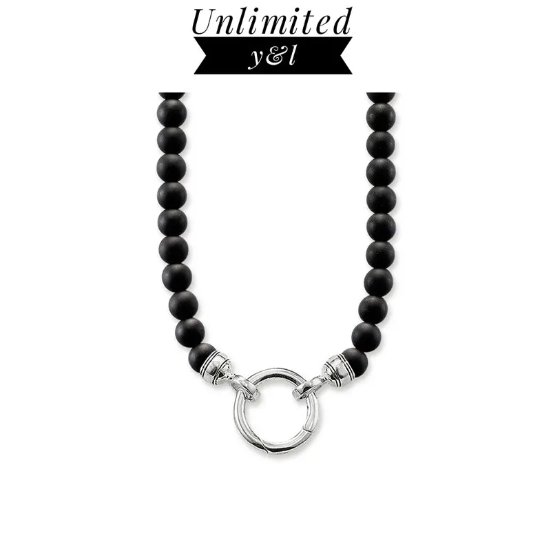 

Black Obsidian Beads Necklaces Pendant Carrier Necklaces Accessories for Women and Men Punk Style Silver Fashion Jewelry Gift