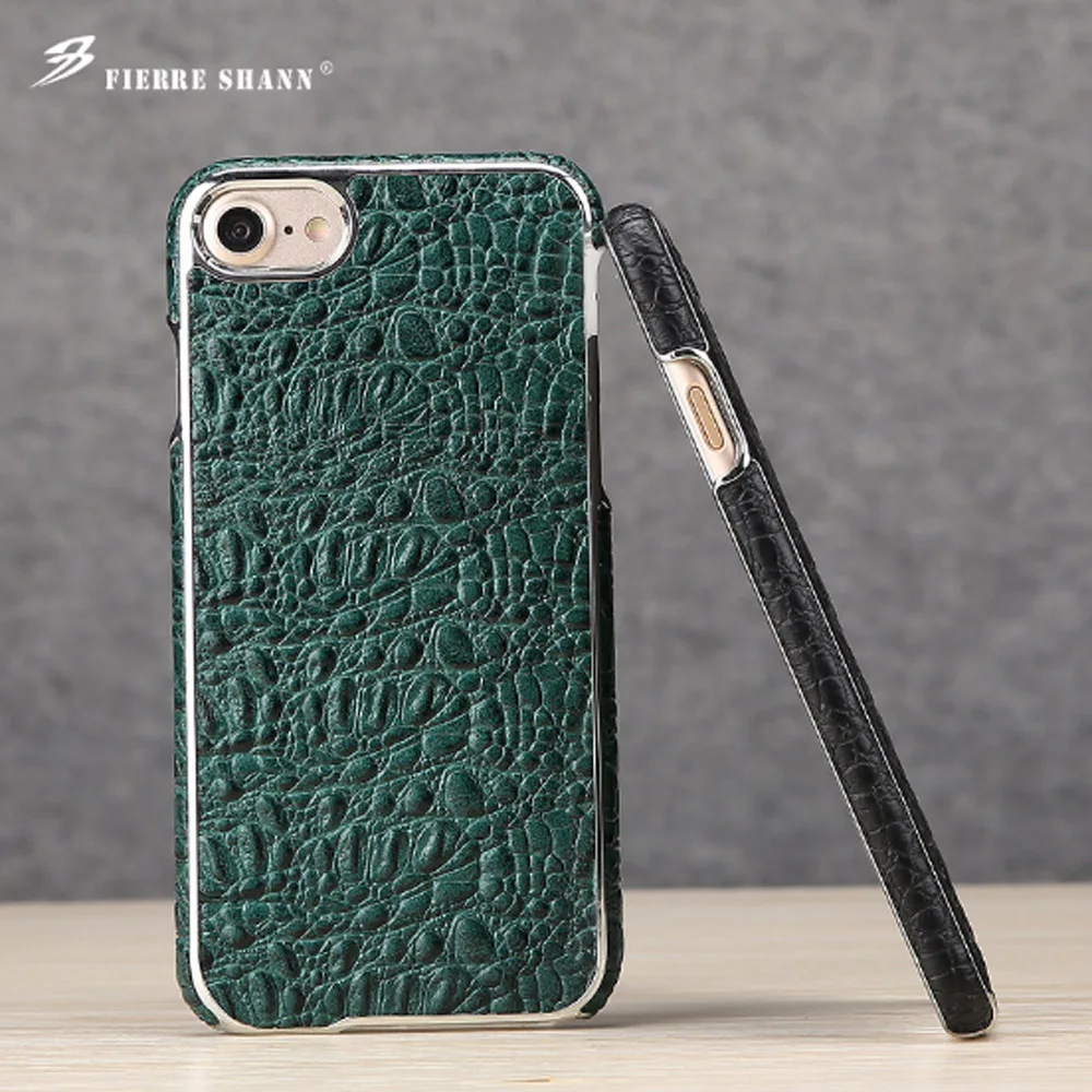 

FIERRE SHANN Cowhide Small crocodile Card holder Case For iphone 7 8 First layer cowhide Anti-knock For iphone 7 plus 8 plus