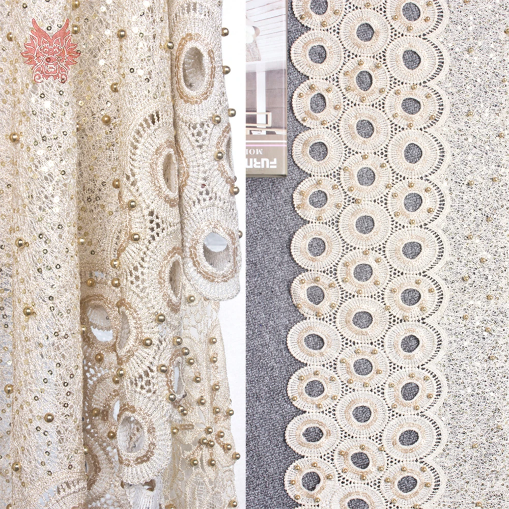 Light gold sequence embroidery lace fabric apparel for wedding party