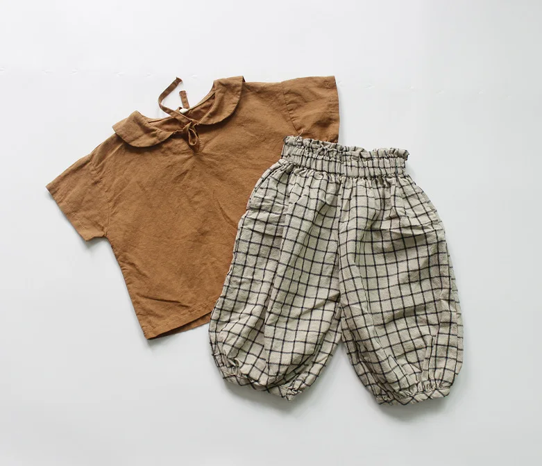 Kids Shirts Summer Cotton Linen Baby Girls Shirts Korean Style Girls Short Sleeve Tops Kids Clothes Casual Preppy Style Blouses kids shirts