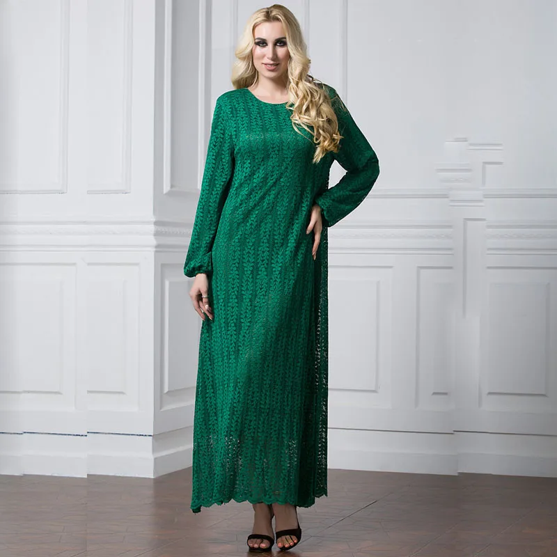 BLINGSTORY высокое качество мода плюс Размеры осень с длинным рукавом Кружева арабское платье Ближний Восток Индонезии Дубай платье L-7XL