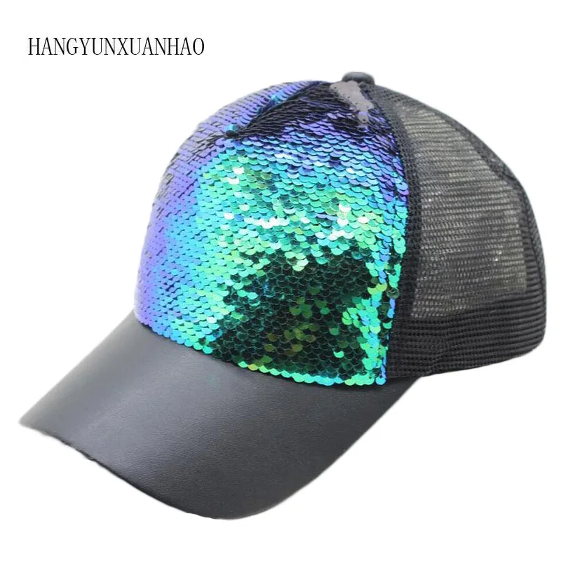 

HANGYUNXUANHAO Summer Women Baseball Caps Sequins Mesh Cap Gorras Adjustable Fashion Sports Caps Floral Snapback