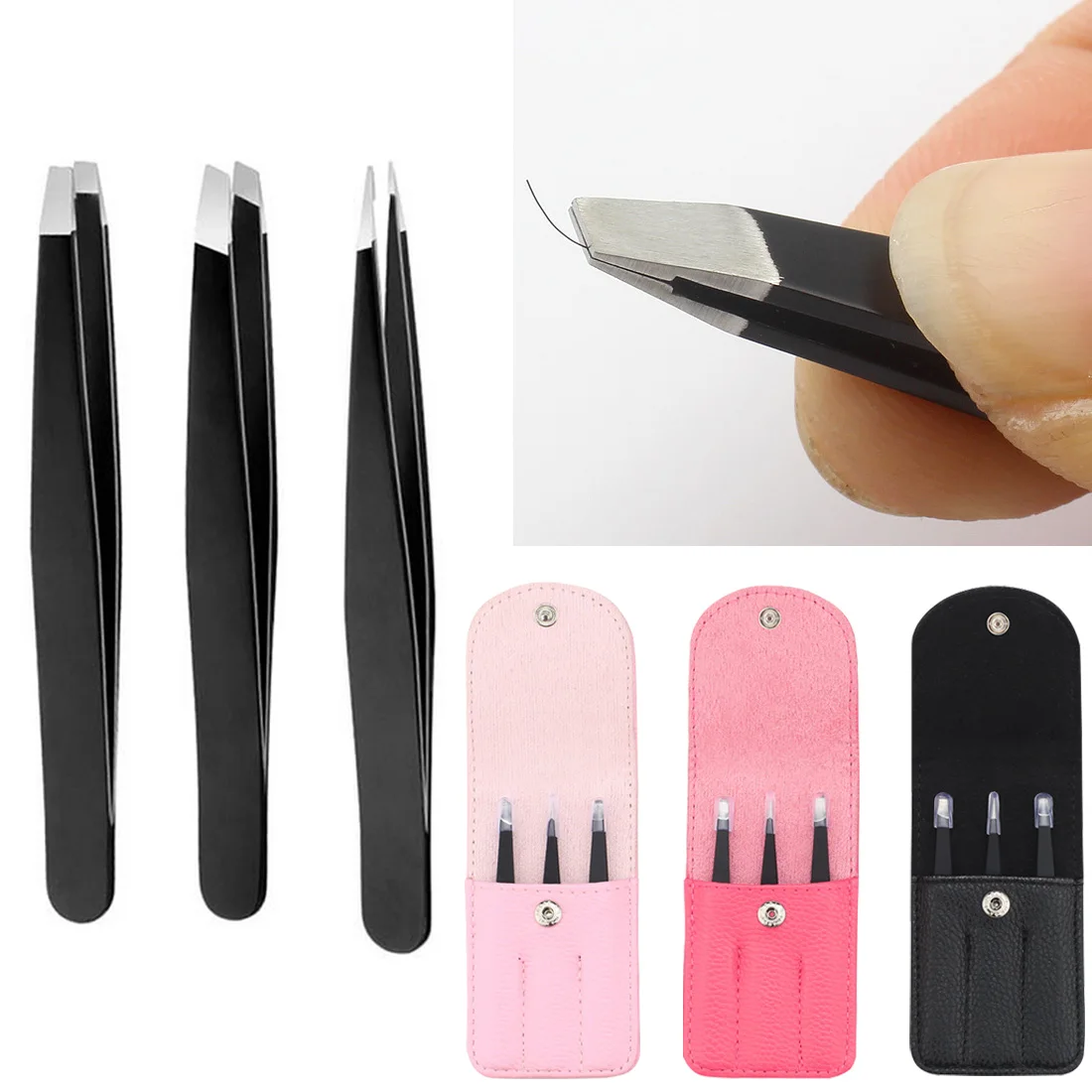 

New Arrival oblique Tip Eyes Tweezers For Face Hair Removal / Flat/Make Up Tools/stainless steel eyebrow clip 3PCS Women/Girls