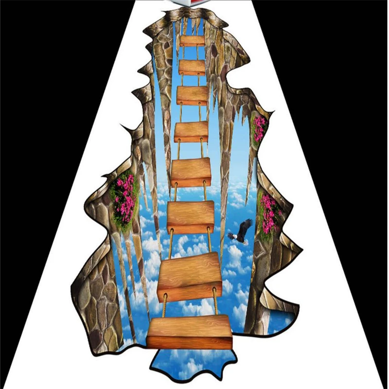 High quality custom wallpaper on the cliff on the bridge 3D floor painting PVC wear self-adhesive wallpaper wall paper