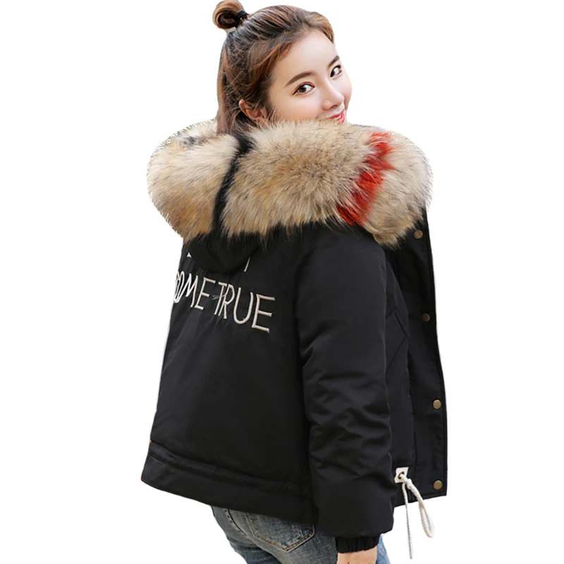 

2019 New Arrival Winter Jacket Women Short Outwear Fashion Womens Jacket Hooded With Big Fur Collar Female Coat Parkas Casaco