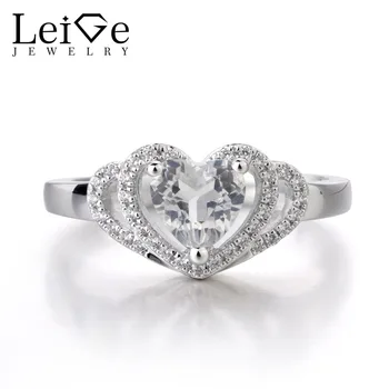 

LeiGe Jewelry Natural White Topaz Ring Heart Cut Trendy Wedding Bands Engagement Ring With Stone 925 Sterling Silver