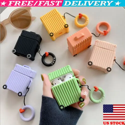 

For Apple Airpods Charging Case Mini Cute Simple Suitcase With Ring Rope Protect Earphone Cover Cases 7Color Accessories
