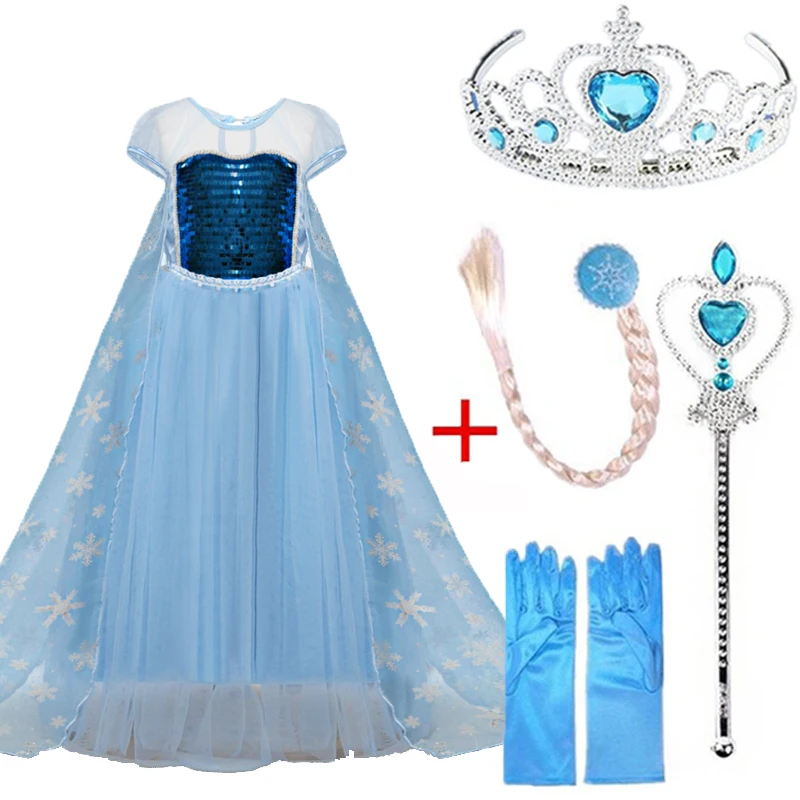 Платье Снежной Королевы Эльзы; платье принцессы Анны и Эльзы для девочек; карнавальные костюмы Эльзы; детская одежда для девочек; праздничный комплект Эльзы