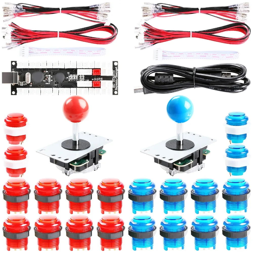  2 Player LED Arcade Game DIY Parts Kit for PC MAME Raspberry Pi / 2x Arcade Joystick + 20x LED Arca - 32974414900