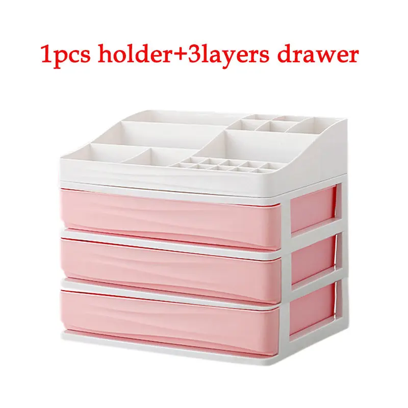 JULY'S SONG пластиковый органайзер для косметических ящиков, коробка для хранения косметики, контейнер для макияжа, шкатулка для ногтей, держатель, настольный чехол для хранения - Цвет: 1holder 3layers-pink