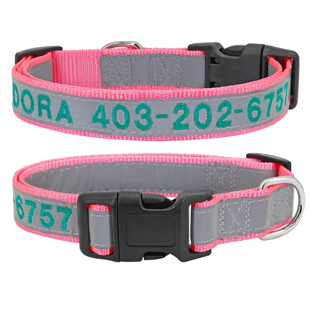 Personalised Embroidered Reflective Nylon Dog Collar Purrfect Pet