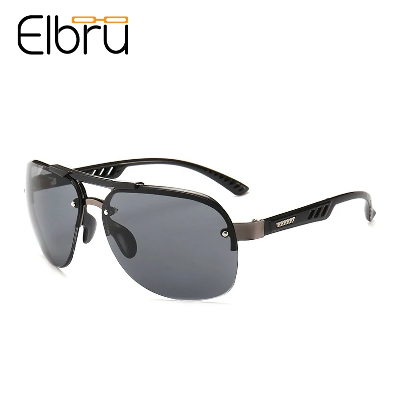 

Elbru Men Retro Half Frame Pliot Sunglasses Metal Square Sun Glasses For Male Driving Anti UV400 Shades Eyeglasses With Case