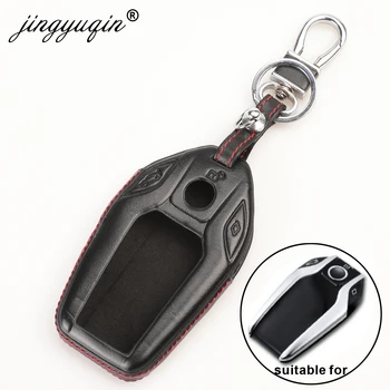 

jingyuqin Leather Car key Case Fob Cover for BMW OEM I12 i8 Radio GT6 730Li740 X3 X4 X5 X6 Remote Display Key Case 5 Buttons