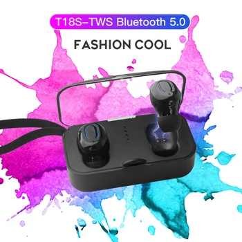 

Invisible Bluetooth Earphones 5.0 TWS T18S Mini Wireless Earbuds Stereo Bass Headset with Portable Charging Box For Smartphone