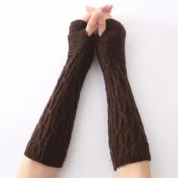 Для женщин рука теплые зимние длинные Прихватки для мангала модные перчатки без пальцев одноцветное цвет вязаные варежки AIC88