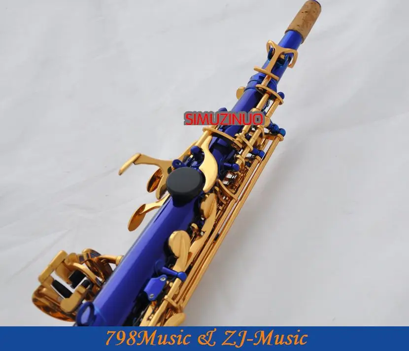 Синий Золотой прямой Bb сопрано саксофон Sax High F# G с чехлом-2 шеи