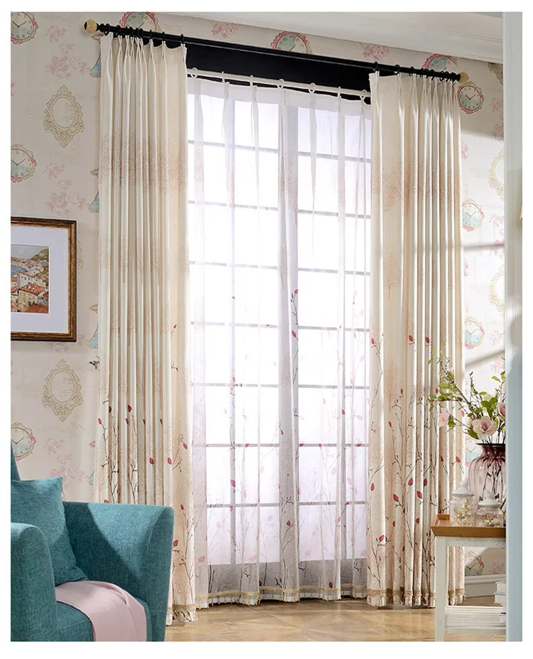 Обычай шторы высокий класс гостиная комната затмения занавески для гостиных хлопка ткань пастырской включен цветочные белье занавес шторы для гостиной пастораль затмение штора