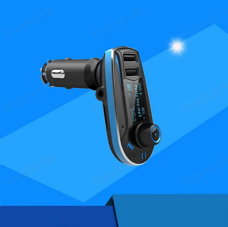 Универсальный Беспроводной bluetoothhands, автомобильный набор, FM передатчик MP3 плеер с аудио зарядных порта USB для автомобиля Зарядное устройство - Название цвета: Синий