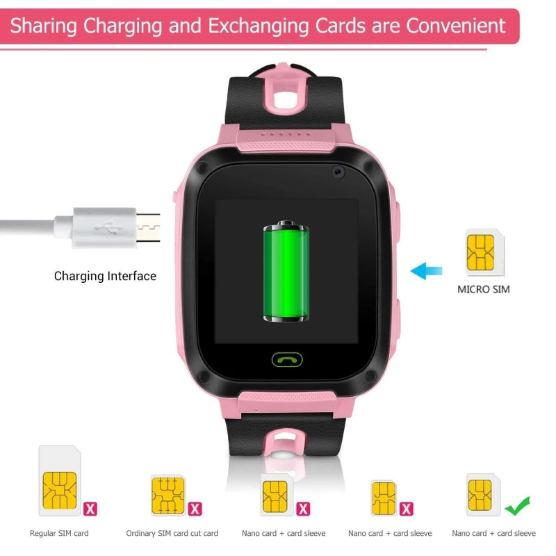  GPS Tracker Kid Kamera Smart Uhr Mirco SIM Anrufe Anti-Verloren £ SOS Lage Alarm für iPhone iOS And