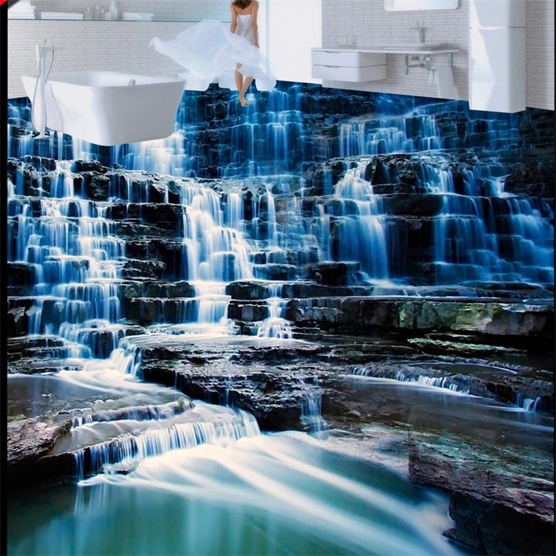 beibehang photo floor painting to paste high-definition landscape waterfall water 3D tiles three-dimensional painting wallpap