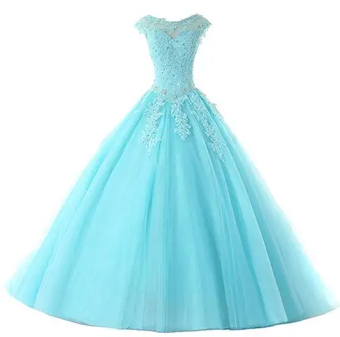 Рубиновое свадебное платье,, бальное платье, бальное платье, длинное синее Тюлевое платье с аппликацией из бисера, пышное милое платье с рукавами-крылышками, 16, R291 - Цвет: Picture color