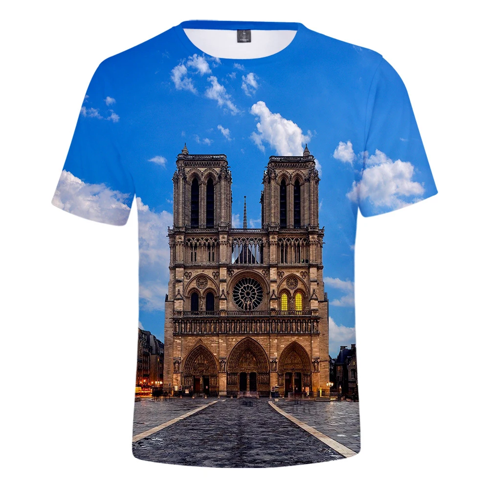 

2019 3D Notre Dame de Paris Print Summer T-shirts Women/Men Clothes Casual Hot Sale 2019 Short Sleeves kpops tshirts Plus Size