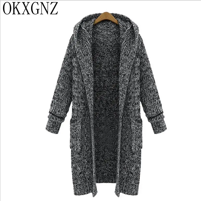 #Special Offers OKXGNZ Hooded thick knit cardigan 2017Autumn Winter Knitted Cardigan Sweater Coat Leisurely Loose Plus Size 5XL Women Clothing