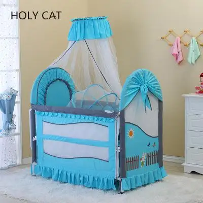 Holycat корейская ткань, полиэстер и хлопок, Защита окружающей среды детская кровать, может удлинить детская железная кровать Dc - Цвет: blue