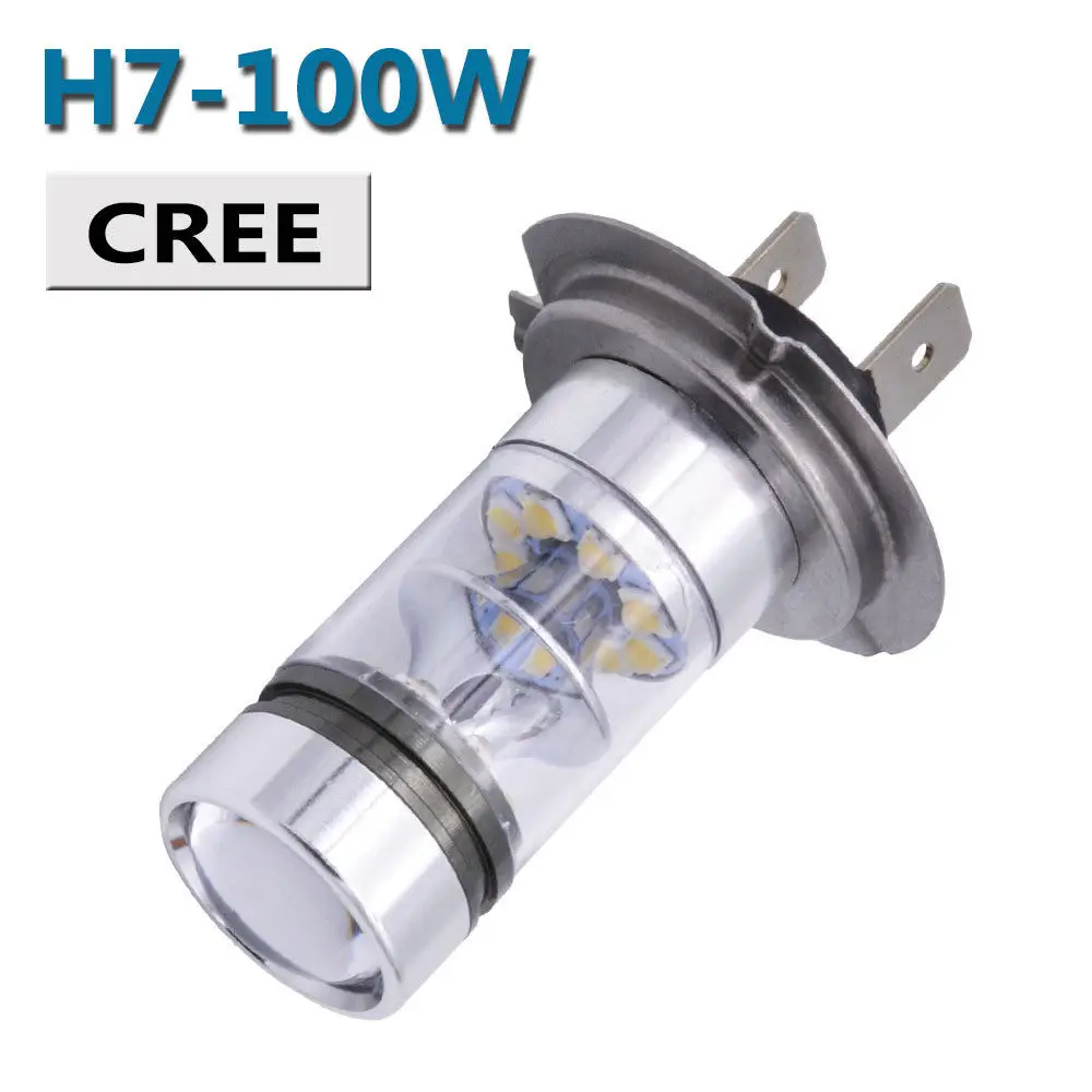 2Pcs Super Bright 12V 10000K Cold White H7 100W CREE Chip LED Fog ...