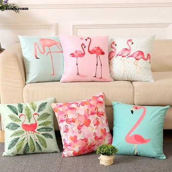 

Flamingo Birds Cushion Cover Palm Leaf Flamingo Cactus Decorative Pillows Cover Velvet Throw Pillows Decoration For Sofa 45x45cm