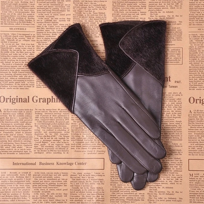 Брендовые перчатки из натуральной кожи, модные женские перчатки из овечьей кожи с меховой отделкой, элегантные женские перчатки для вождения, L153NQ