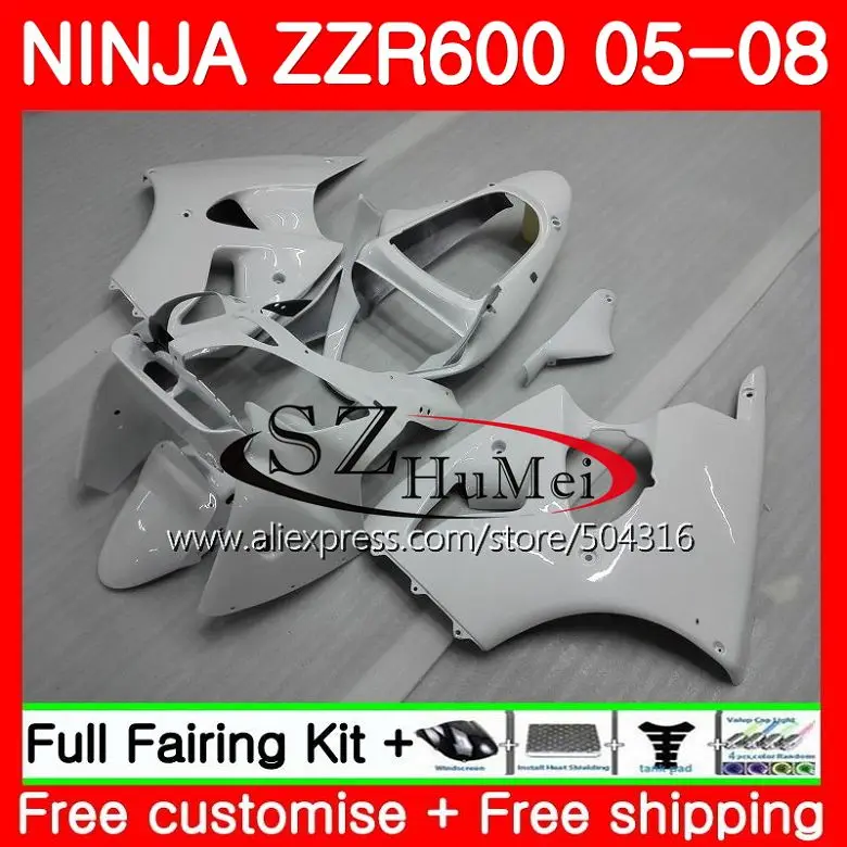 

Bodywork For KAWASAKI NINJA ZZR-600 ZX 600CC ZX600CC 14SH12 ZZR 600 05 06 07 08 ZZR600 2005 2006 2007 glossy white 2008 Fairings