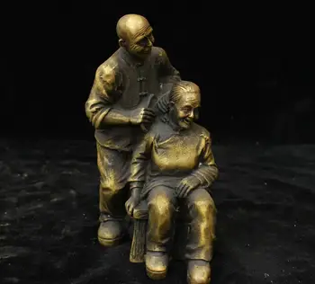 

7.2" China Old yellow Bronze Handmade Wife husband Man Woman People Statue HQQY