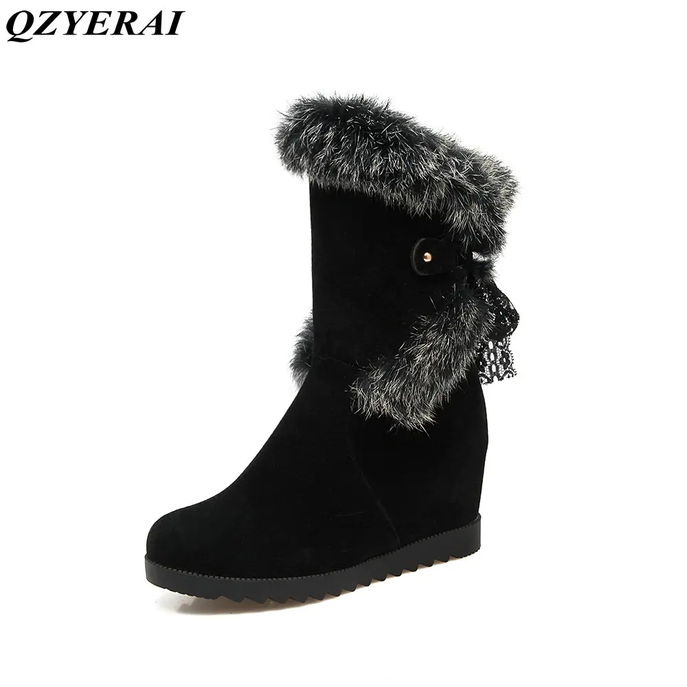

QZYERAI Newly arrived winter female warm inner height plush neckline ladies snow boots anti-slip soles waterproo felt shoes