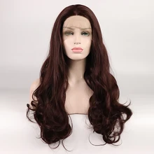 Marquesha Синтетические волосы на кружеве Парики Из Натурального Коричневого парики для Для женщин синтетические длинные волны синтетический термостойкий парик 26 дюймов